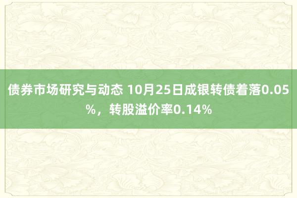 债券市场研究与动态 10月25日成银转债着落0.05%，转股溢价率0.14%