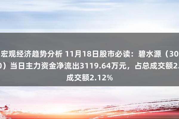 宏观经济趋势分析 11月18日股市必读：碧水源（300070）当日主力资金净流出3119.64万元，占总成交额2.12%