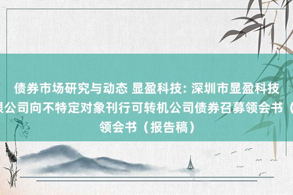 债券市场研究与动态 显盈科技: 深圳市显盈科技股份有限公司向不特定对象刊行可转机公司债券召募领会书（报告稿）