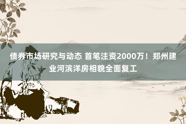 债券市场研究与动态 首笔注资2000万！郑州建业河滨洋房相貌全面复工