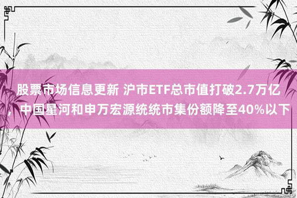 股票市场信息更新 沪市ETF总市值打破2.7万亿，中国星河和申万宏源统统市集份额降至40%以下