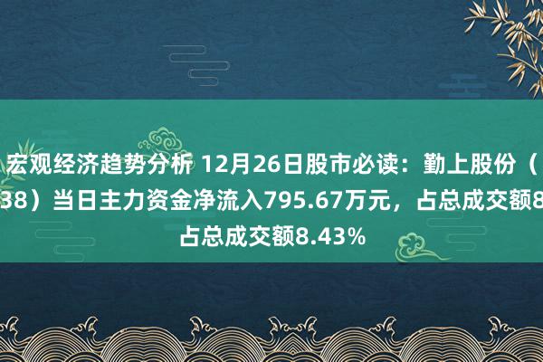 宏观经济趋势分析 12月26日股市必读：勤上股份（002638）当日主力资金净流入795.67万元，占总成交额8.43%