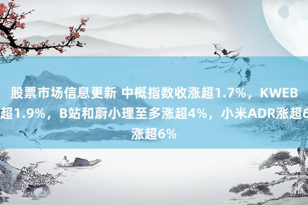 股票市场信息更新 中概指数收涨超1.7%，KWEB涨超1.9%，B站和蔚小理至多涨超4%，小米ADR涨超6%