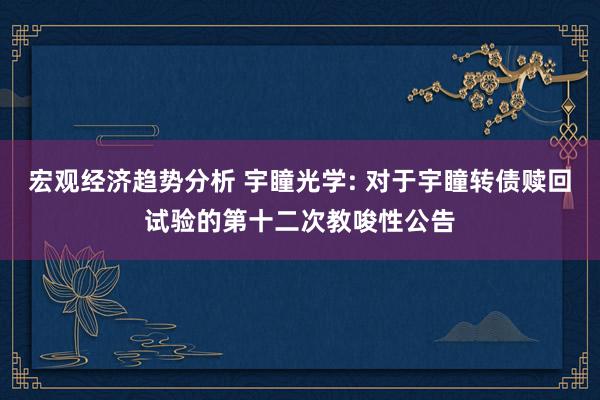 宏观经济趋势分析 宇瞳光学: 对于宇瞳转债赎回试验的第十二次教唆性公告