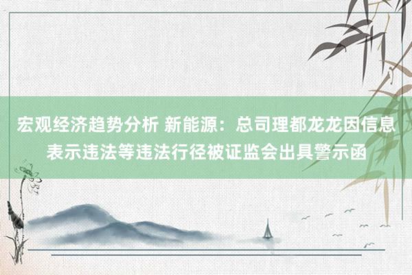 宏观经济趋势分析 新能源：总司理都龙龙因信息表示违法等违法行径被证监会出具警示函