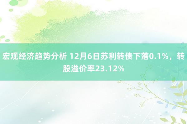 宏观经济趋势分析 12月6日苏利转债下落0.1%，转股溢价率23.12%