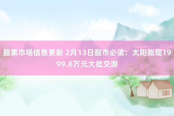 股票市场信息更新 2月13日股市必读：太阳能现1999.8万元大批交游