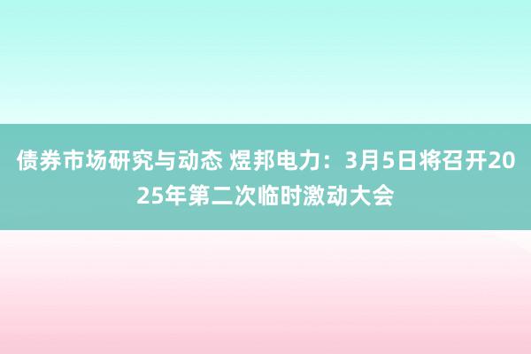 债券市场研究与动态 煜邦电力：3月5日将召开2025年第二次临时激动大会