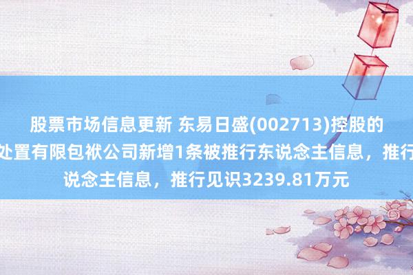 股票市场信息更新 东易日盛(002713)控股的北京易日通供应链处置有限包袱公司新增1条被推行东说念主信息，推行见识3239.81万元