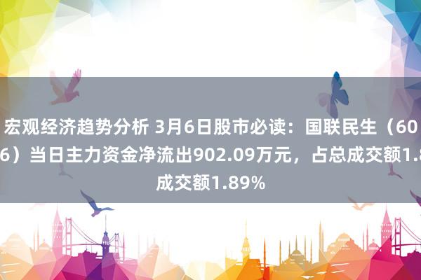 宏观经济趋势分析 3月6日股市必读：国联民生（601456）当日主力资金净流出902.09万元，占总成交额1.89%