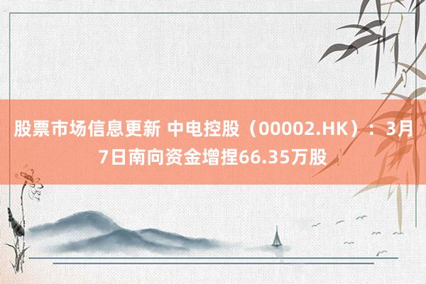 股票市场信息更新 中电控股（00002.HK）：3月7日南向资金增捏66.35万股