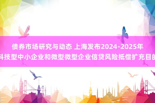 债券市场研究与动态 上海发布2024-2025年科技型中小企业和微型微型企业信贷风险抵偿扩充目的