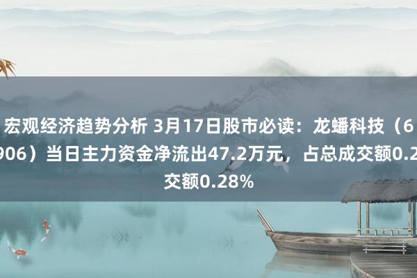 宏观经济趋势分析 3月17日股市必读：龙蟠科技（603906）当日主力资金净流出47.2万元，占总成交额0.28%